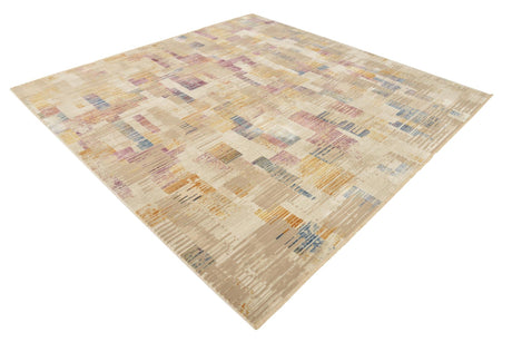 Ivory 7' 10 x 7' 10 Deepa Square Area Rug 100% Polyester Colorful Modern Contemporary Carpet for Home Decorating Living, Dining, Office & Bedrooms for Sale at Rug Engine