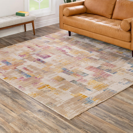 Ivory 7' 10 x 7' 10 Deepa Square Area Rug 100% Polyester Colorful Modern Contemporary Carpet for Home Decorating Living, Dining, Office & Bedrooms for Sale at Rug Engine