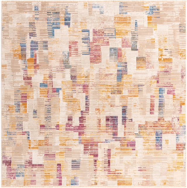 Ivory 7' 10 x 7' 10 Deepa Square Area Rug 100% Polyester Colorful Modern Contemporary Carpet for Home Decorating Living, Dining, Office & Bedrooms for Sale at Rug Engine