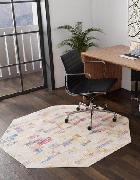 Ivory 7' 10 x 7' 10 Deepa Octagon Area Rug 100% Polyester Colorful Modern Contemporary Carpet for Home Decorating Living, Dining, Office & Bedrooms for Sale at Rug Engine