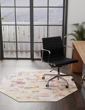 Ivory 5' 3 x 5' 3 Deepa Octagon Area Rug 100% Polyester Colorful Modern Contemporary Carpet for Home Decorating Living, Dining, Office & Bedrooms for Sale at Rug Engine
