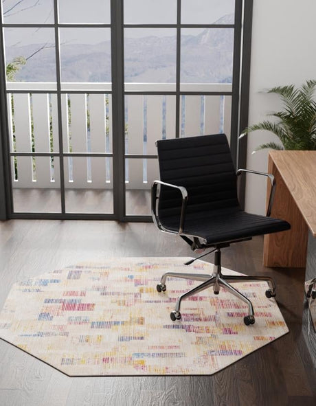 Ivory 7' 10 x 7' 10 Deepa Octagon Area Rug 100% Polyester Colorful Modern Contemporary Carpet for Home Decorating Living, Dining, Office & Bedrooms for Sale at Rug Engine