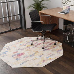 Ivory 7' 10 x 7' 10 Deepa Octagon Area Rug 100% Polyester Colorful Modern Contemporary Carpet for Home Decorating Living, Dining, Office & Bedrooms for Sale at Rug Engine