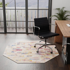 Ivory 7' 10 x 7' 10 Deepa Octagon Area Rug 100% Polyester Colorful Modern Contemporary Carpet for Home Decorating Living, Dining, Office & Bedrooms for Sale at Rug Engine