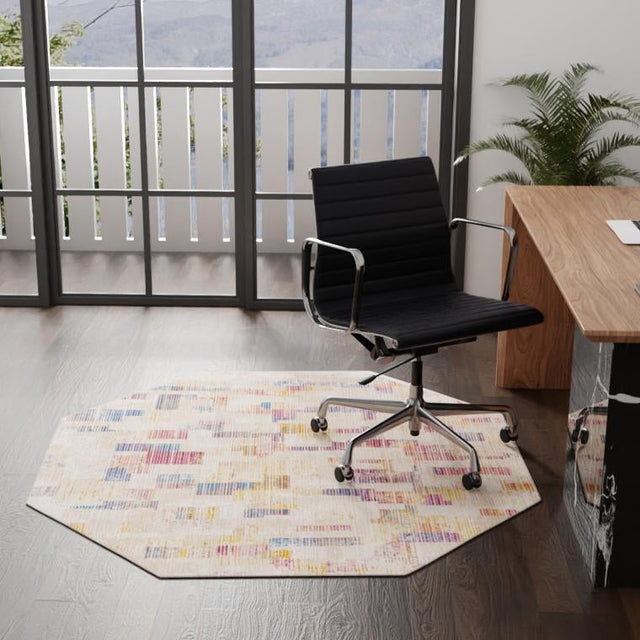 Ivory 7' 10 x 7' 10 Deepa Octagon Area Rug 100% Polyester Colorful Modern Contemporary Carpet for Home Decorating Living, Dining, Office & Bedrooms for Sale at Rug Engine