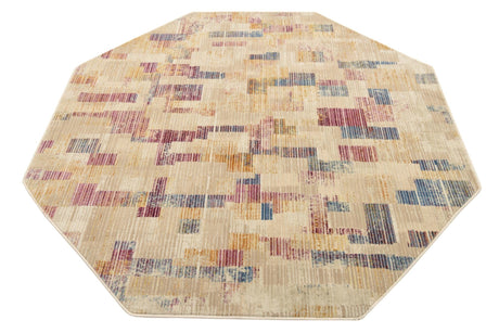 Ivory 5' 3 x 5' 3 Deepa Octagon Area Rug 100% Polyester Colorful Modern Contemporary Carpet for Home Decorating Living, Dining, Office & Bedrooms for Sale at Rug Engine
