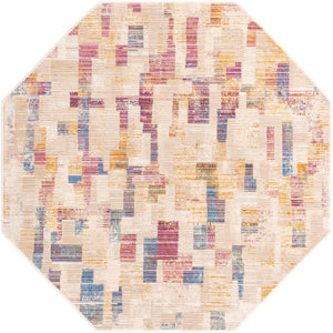 Ivory 5' 3 x 5' 3 Deepa Octagon Area Rug 100% Polyester Colorful Modern Contemporary Carpet for Home Decorating Living, Dining, Office & Bedrooms for Sale at Rug Engine