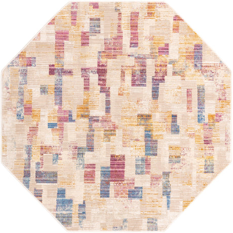 Ivory 5' 3 x 5' 3 Deepa Octagon Area Rug 100% Polyester Colorful Modern Contemporary Carpet for Home Decorating Living, Dining, Office & Bedrooms for Sale at Rug Engine