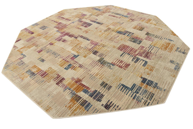 Ivory 7' 10 x 7' 10 Deepa Octagon Area Rug 100% Polyester Colorful Modern Contemporary Carpet for Home Decorating Living, Dining, Office & Bedrooms for Sale at Rug Engine