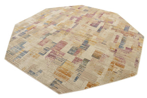 Ivory 7' 10 x 7' 10 Deepa Octagon Area Rug 100% Polyester Colorful Modern Contemporary Carpet for Home Decorating Living, Dining, Office & Bedrooms for Sale at Rug Engine