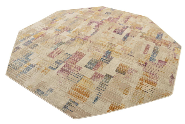 Ivory 7' 10 x 7' 10 Deepa Octagon Area Rug 100% Polyester Colorful Modern Contemporary Carpet for Home Decorating Living, Dining, Office & Bedrooms for Sale at Rug Engine