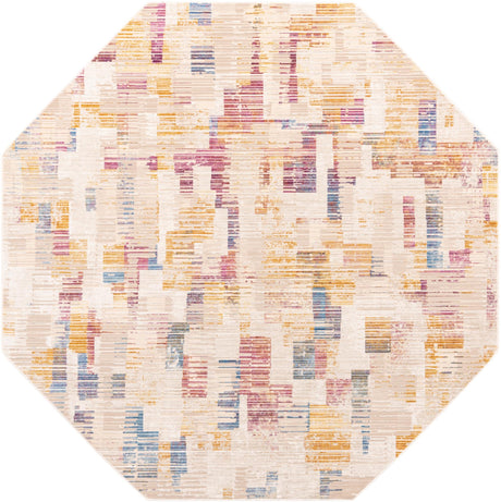 Ivory 7' 10 x 7' 10 Deepa Octagon Area Rug 100% Polyester Colorful Modern Contemporary Carpet for Home Decorating Living, Dining, Office & Bedrooms for Sale at Rug Engine