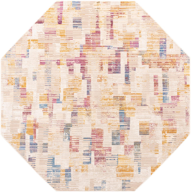Ivory 7' 10 x 7' 10 Deepa Octagon Area Rug 100% Polyester Colorful Modern Contemporary Carpet for Home Decorating Living, Dining, Office & Bedrooms for Sale at Rug Engine