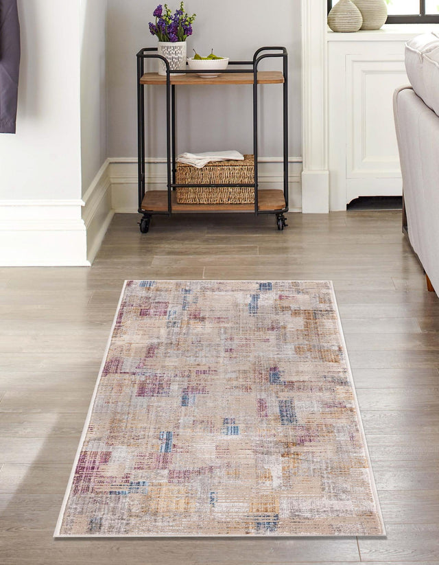 Ivory 2' 6 x 12' Deepa Runner Area Rug 100% Polyester Colorful Modern Contemporary Carpet for Home Decorating Living, Dining, Office & Bedrooms for Sale at Rug Engine