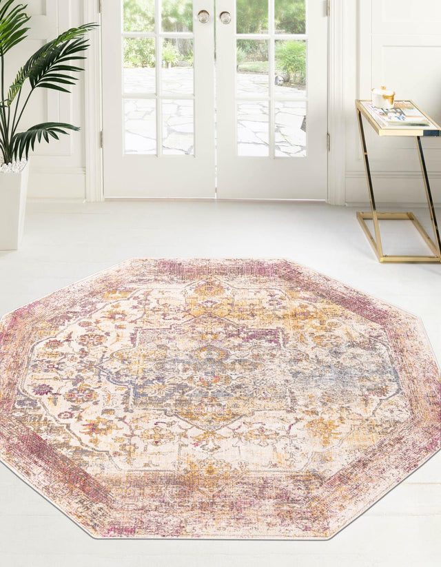 Multicolor 7' 10 x 7' 10 Deepa Octagon Area Rug 100% Polyester Colorful Modern Contemporary Carpet for Home Decorating Living, Dining, Office & Bedrooms for Sale at Rug Engine