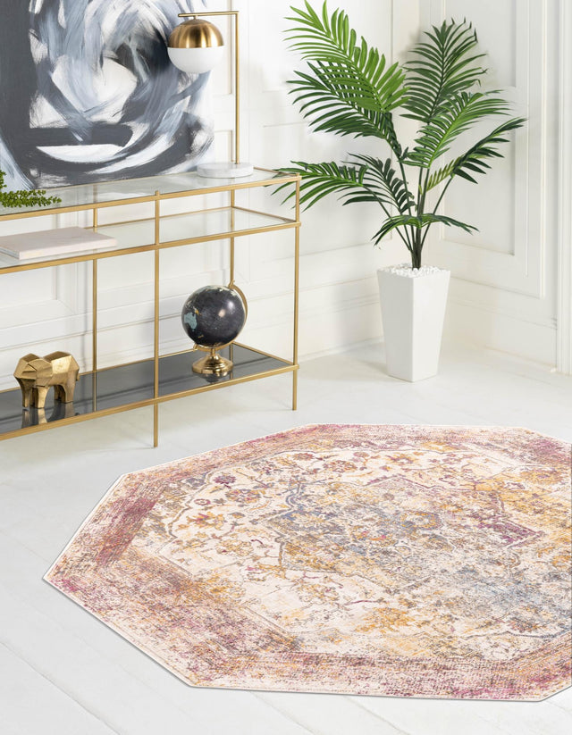 Multicolor 7' 10 x 7' 10 Deepa Octagon Area Rug 100% Polyester Colorful Modern Contemporary Carpet for Home Decorating Living, Dining, Office & Bedrooms for Sale at Rug Engine