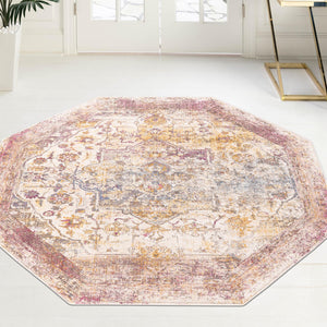 Multicolor 7' 10 x 7' 10 Deepa Octagon Area Rug 100% Polyester Colorful Modern Contemporary Carpet for Home Decorating Living, Dining, Office & Bedrooms for Sale at Rug Engine