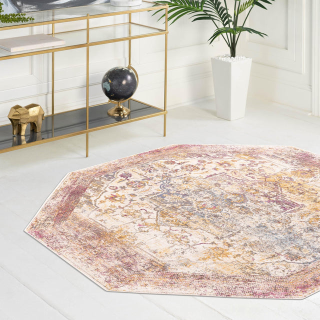 Multicolor 7' 10 x 7' 10 Deepa Octagon Area Rug 100% Polyester Colorful Modern Contemporary Carpet for Home Decorating Living, Dining, Office & Bedrooms for Sale at Rug Engine
