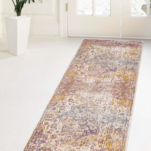 Multicolor 2' 6 x 12' Deepa Runner Area Rug 100% Polyester Colorful Modern Contemporary Carpet for Home Decorating Living, Dining, Office & Bedrooms for Sale at Rug Engine