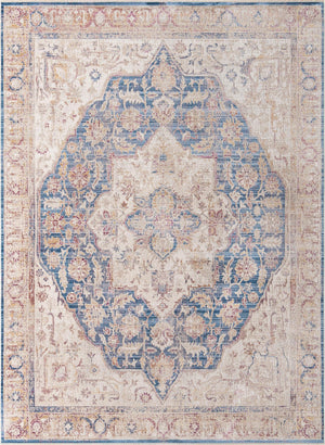 Blue Ivory 10' x 14' Deepa Rectangle Area Rug 100% Polyester Colorful Modern Contemporary Carpet for Home Decorating Living, Dining, Office & Bedrooms for Sale at Rug Engine