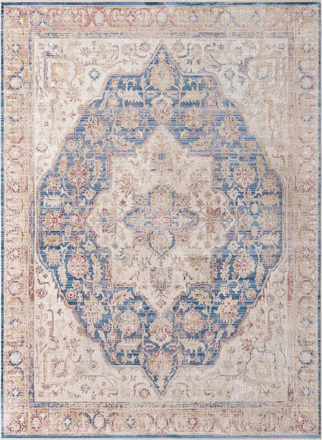 Blue Ivory 10' x 14' Deepa Rectangle Area Rug 100% Polyester Colorful Modern Contemporary Carpet for Home Decorating Living, Dining, Office & Bedrooms for Sale at Rug Engine