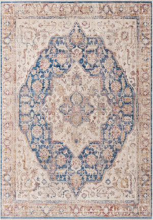 Blue Ivory 6' x 8' 9 Deepa Rectangle Area Rug 100% Polyester Colorful Modern Contemporary Carpet for Home Decorating Living, Dining, Office & Bedrooms for Sale at Rug Engine