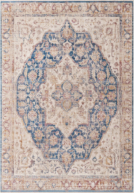 Blue Ivory 6' x 8' 9 Deepa Rectangle Area Rug 100% Polyester Colorful Modern Contemporary Carpet for Home Decorating Living, Dining, Office & Bedrooms for Sale at Rug Engine