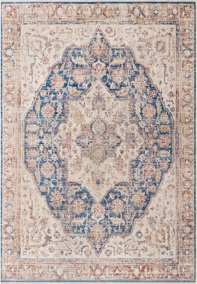 Blue Ivory 6' x 8' 9 Deepa Rectangle Area Rug 100% Polyester Colorful Modern Contemporary Carpet for Home Decorating Living, Dining, Office & Bedrooms for Sale at Rug Engine