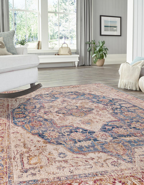 Blue Ivory 10' x 14' Deepa Rectangle Area Rug 100% Polyester Colorful Modern Contemporary Carpet for Home Decorating Living, Dining, Office & Bedrooms for Sale at Rug Engine