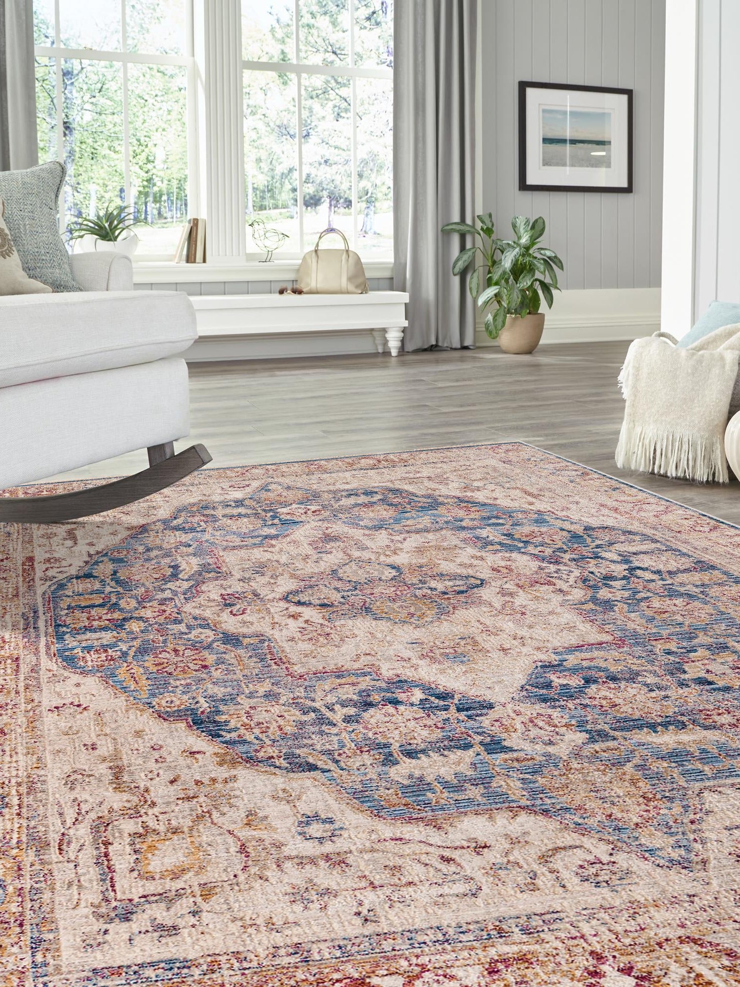 Blue Ivory 9' x 11' 7 Deepa Rectangle Area Rug 100% Polyester Colorful Modern Contemporary Carpet for Home Decorating Living, Dining, Office & Bedrooms for Sale at Rug Engine