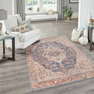 Blue Ivory 4' x 5' 10 Deepa Rectangle Area Rug 100% Polyester Colorful Modern Contemporary Carpet for Home Decorating Living, Dining, Office & Bedrooms for Sale at Rug Engine