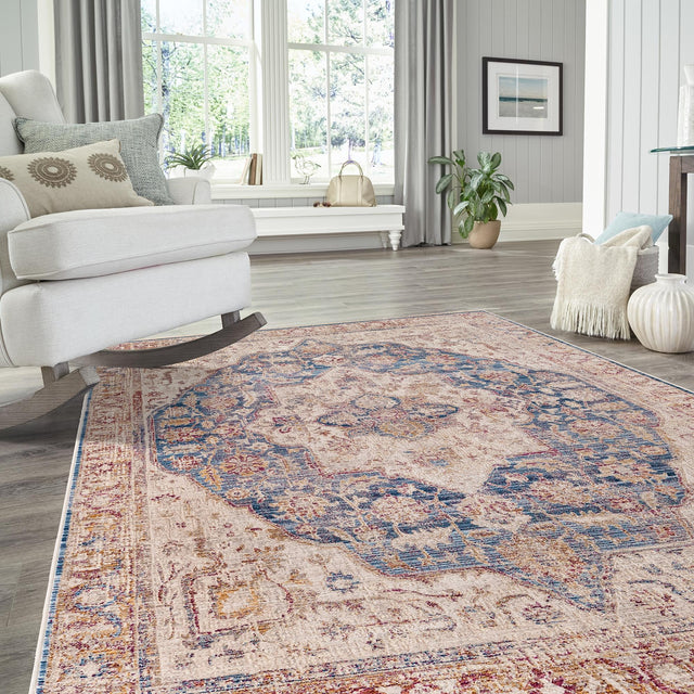 Blue Ivory 3' 3 x 5' 1 Deepa Rectangle Area Rug 100% Polyester Colorful Modern Contemporary Carpet for Home Decorating Living, Dining, Office & Bedrooms for Sale at Rug Engine