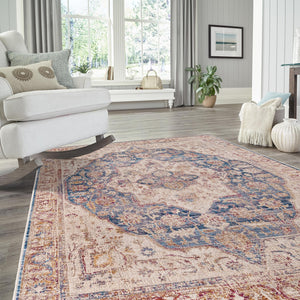 Blue Ivory 9' x 11' 7 Deepa Rectangle Area Rug 100% Polyester Colorful Modern Contemporary Carpet for Home Decorating Living, Dining, Office & Bedrooms for Sale at Rug Engine