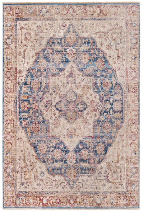 Blue Ivory 5' 3 x 7' 9 Deepa Rectangle Area Rug 100% Polyester Colorful Modern Contemporary Carpet for Home Decorating Living, Dining, Office & Bedrooms for Sale at Rug Engine