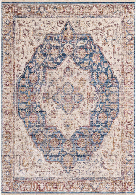 Blue Ivory 4' x 5' 10 Deepa Rectangle Area Rug 100% Polyester Colorful Modern Contemporary Carpet for Home Decorating Living, Dining, Office & Bedrooms for Sale at Rug Engine