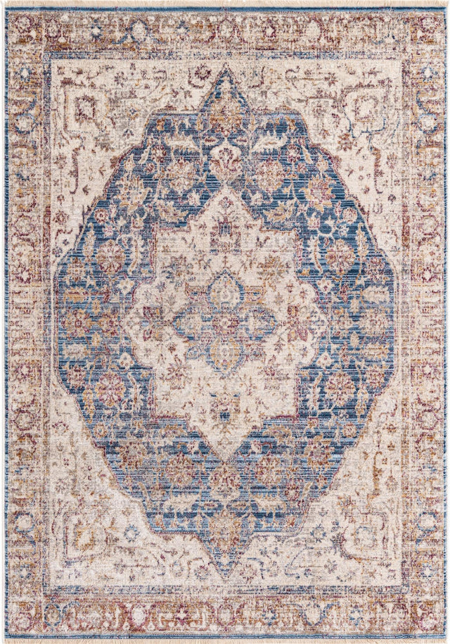 Blue Ivory 4' x 5' 10 Deepa Rectangle Area Rug 100% Polyester Colorful Modern Contemporary Carpet for Home Decorating Living, Dining, Office & Bedrooms for Sale at Rug Engine