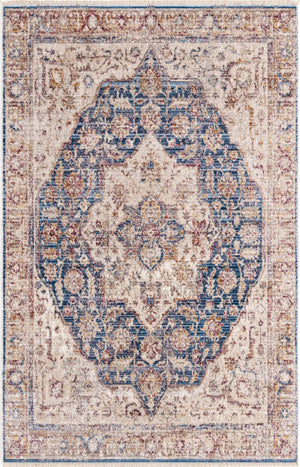 Blue Ivory 3' 3 x 5' 1 Deepa Rectangle Area Rug 100% Polyester Colorful Modern Contemporary Carpet for Home Decorating Living, Dining, Office & Bedrooms for Sale at Rug Engine