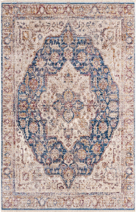 Blue Ivory 3' 3 x 5' 1 Deepa Rectangle Area Rug 100% Polyester Colorful Modern Contemporary Carpet for Home Decorating Living, Dining, Office & Bedrooms for Sale at Rug Engine