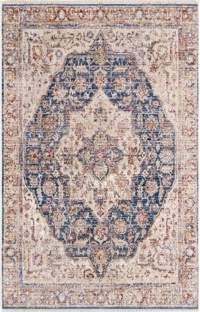Blue Ivory 3' 3 x 5' 1 Deepa Rectangle Area Rug 100% Polyester Colorful Modern Contemporary Carpet for Home Decorating Living, Dining, Office & Bedrooms for Sale at Rug Engine