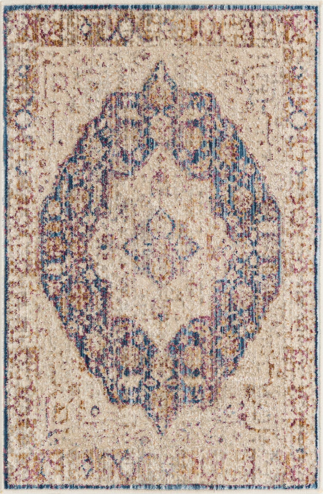Blue Ivory 2' x 3' Deepa Rectangle Area Rug 100% Polyester Colorful Modern Contemporary Carpet for Home Decorating Living, Dining, Office & Bedrooms for Sale at Rug Engine