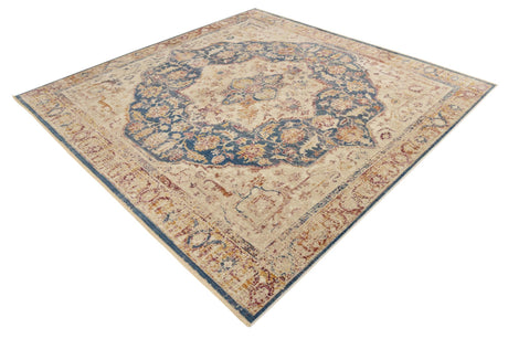 Blue Ivory 7' 10 x 7' 10 Deepa Square Area Rug 100% Polyester Colorful Modern Contemporary Carpet for Home Decorating Living, Dining, Office & Bedrooms for Sale at Rug Engine