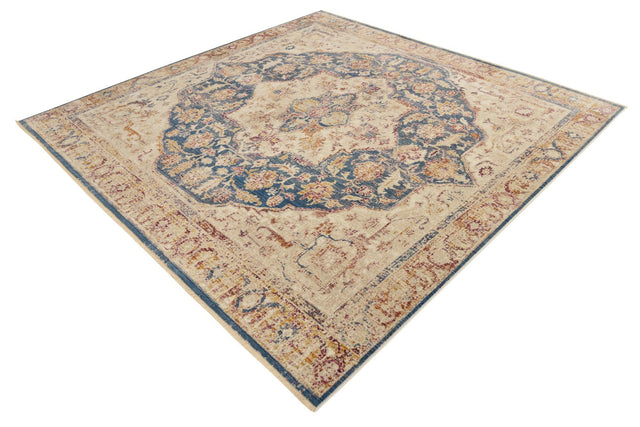 Blue Ivory 7' 10 x 7' 10 Deepa Square Area Rug 100% Polyester Colorful Modern Contemporary Carpet for Home Decorating Living, Dining, Office & Bedrooms for Sale at Rug Engine