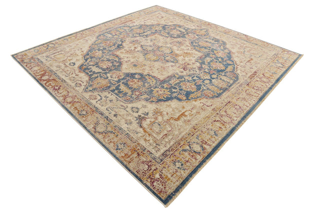 Blue Ivory 7' 10 x 7' 10 Deepa Square Area Rug 100% Polyester Colorful Modern Contemporary Carpet for Home Decorating Living, Dining, Office & Bedrooms for Sale at Rug Engine