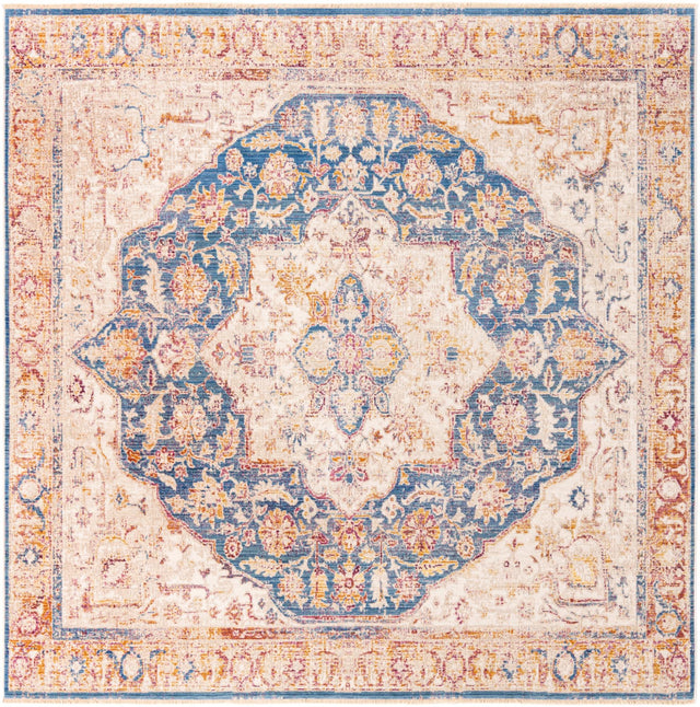 Blue Ivory 7' 10 x 7' 10 Deepa Square Area Rug 100% Polyester Colorful Modern Contemporary Carpet for Home Decorating Living, Dining, Office & Bedrooms for Sale at Rug Engine