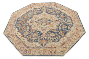 Blue Ivory 5' 3 x 5' 3 Deepa Octagon Area Rug 100% Polyester Colorful Modern Contemporary Carpet for Home Decorating Living, Dining, Office & Bedrooms for Sale at Rug Engine