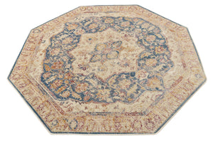 Blue Ivory 5' 3 x 5' 3 Deepa Octagon Area Rug 100% Polyester Colorful Modern Contemporary Carpet for Home Decorating Living, Dining, Office & Bedrooms for Sale at Rug Engine