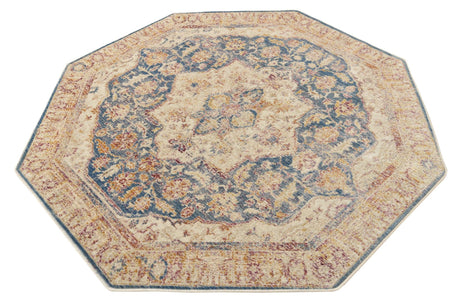 Blue Ivory 5' 3 x 5' 3 Deepa Octagon Area Rug 100% Polyester Colorful Modern Contemporary Carpet for Home Decorating Living, Dining, Office & Bedrooms for Sale at Rug Engine