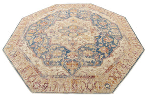 Blue Ivory 7' 10 x 7' 10 Deepa Octagon Area Rug 100% Polyester Colorful Modern Contemporary Carpet for Home Decorating Living, Dining, Office & Bedrooms for Sale at Rug Engine