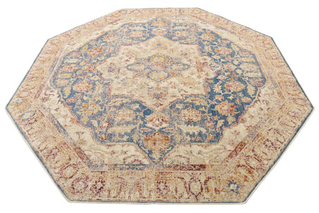 Blue Ivory 7' 10 x 7' 10 Deepa Octagon Area Rug 100% Polyester Colorful Modern Contemporary Carpet for Home Decorating Living, Dining, Office & Bedrooms for Sale at Rug Engine
