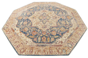 Blue Ivory 7' 10 x 7' 10 Deepa Octagon Area Rug 100% Polyester Colorful Modern Contemporary Carpet for Home Decorating Living, Dining, Office & Bedrooms for Sale at Rug Engine